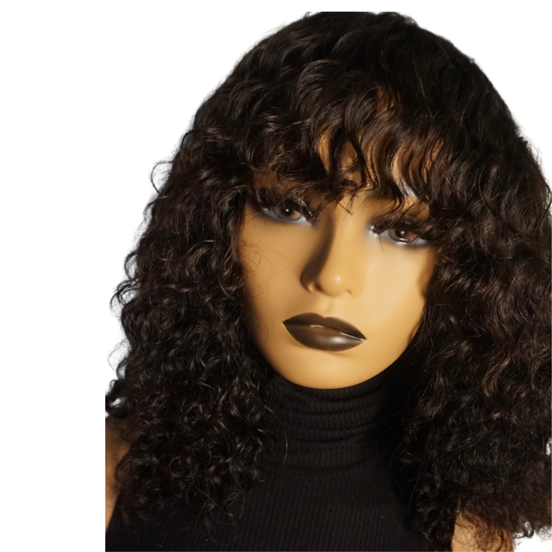 Tracee Glueless Raw Indian Curly Bang Wig