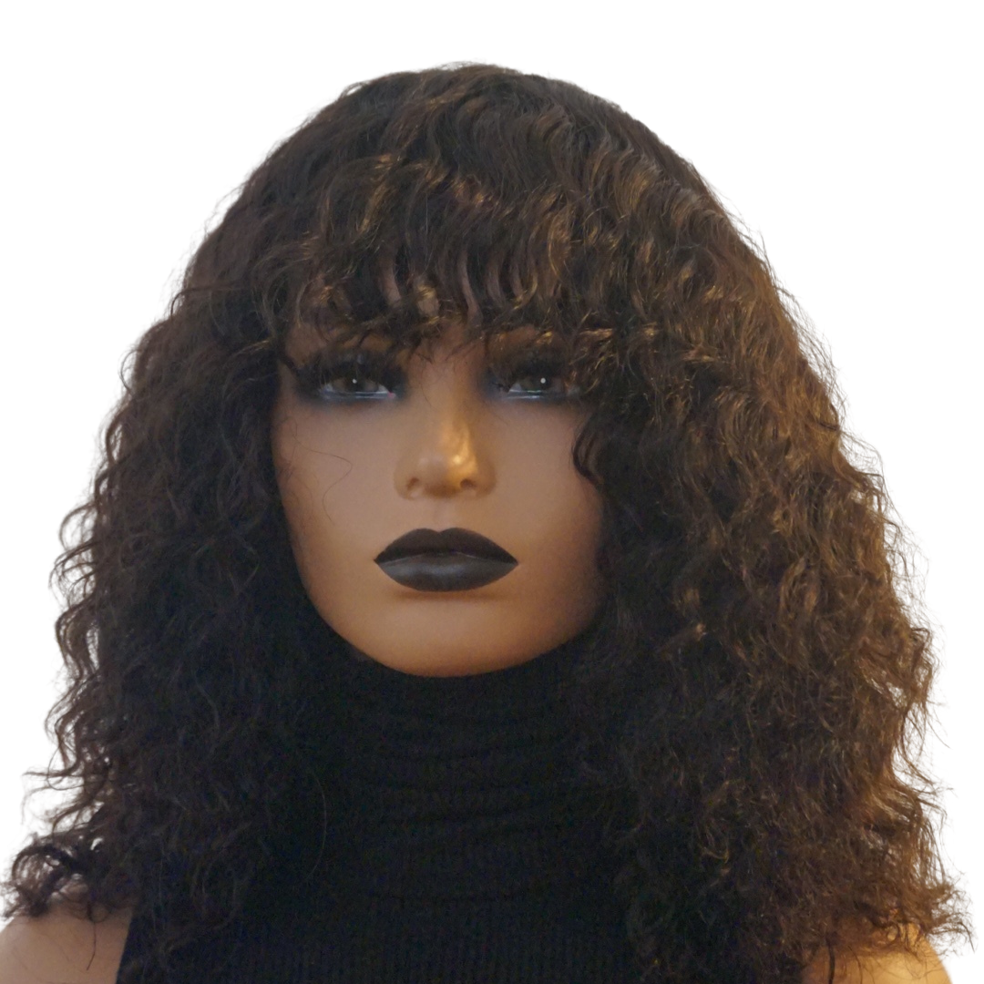 Tracee Glueless Raw Indian Curly Bang Wig