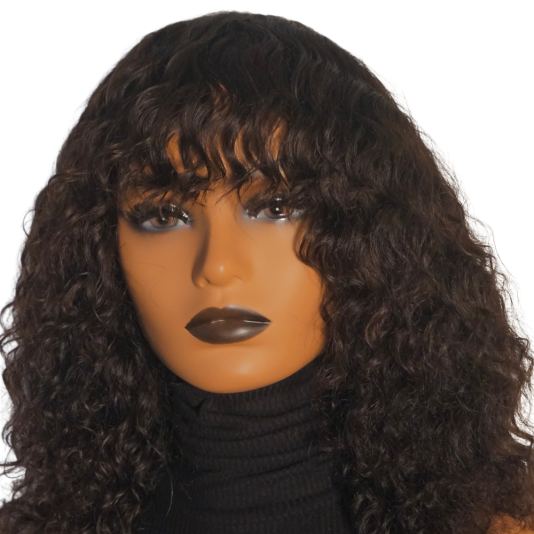Tracee Glueless Raw Indian Curly Bang Wig