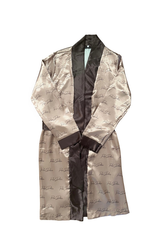 Beige & Brown Contrast Satin Robe