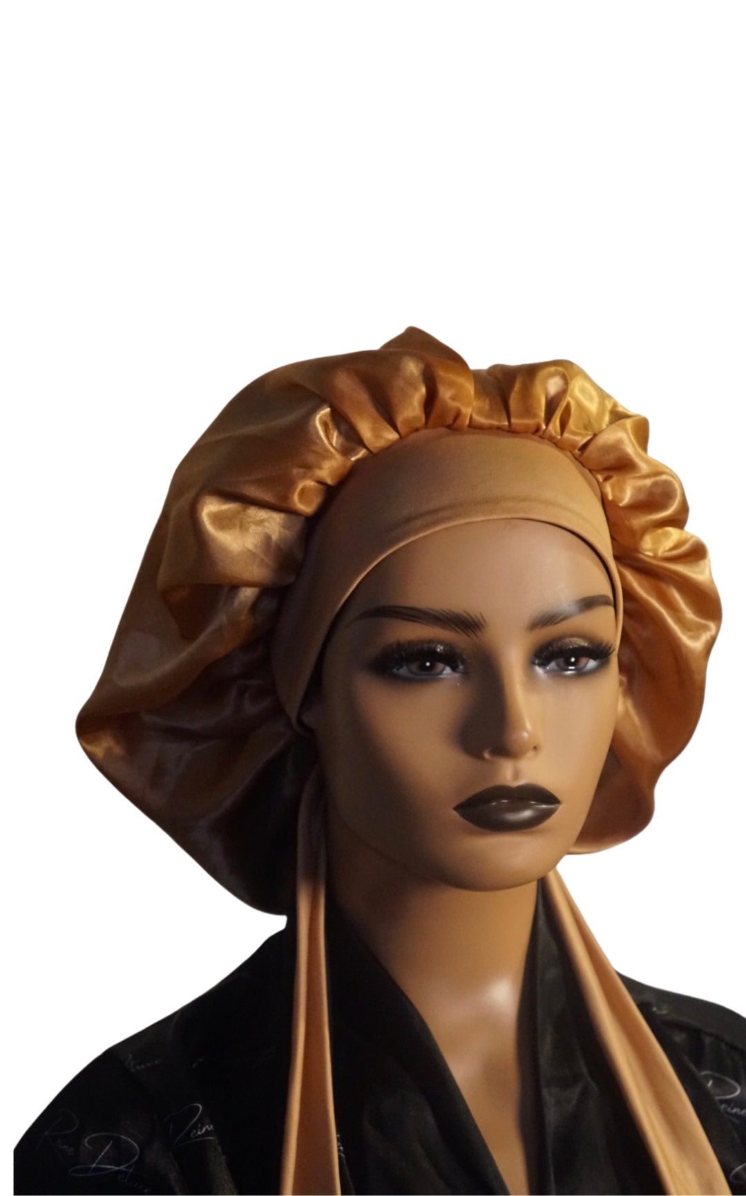 Black & Gold Reversible Satin Tie Bonnet