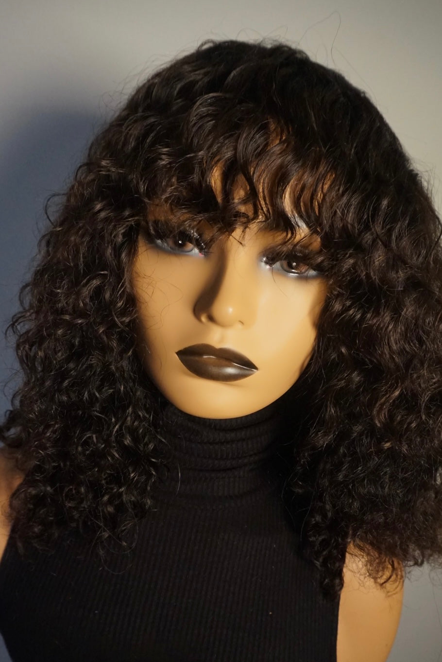 Tracee Glueless Raw Indian Curly Bang Wig