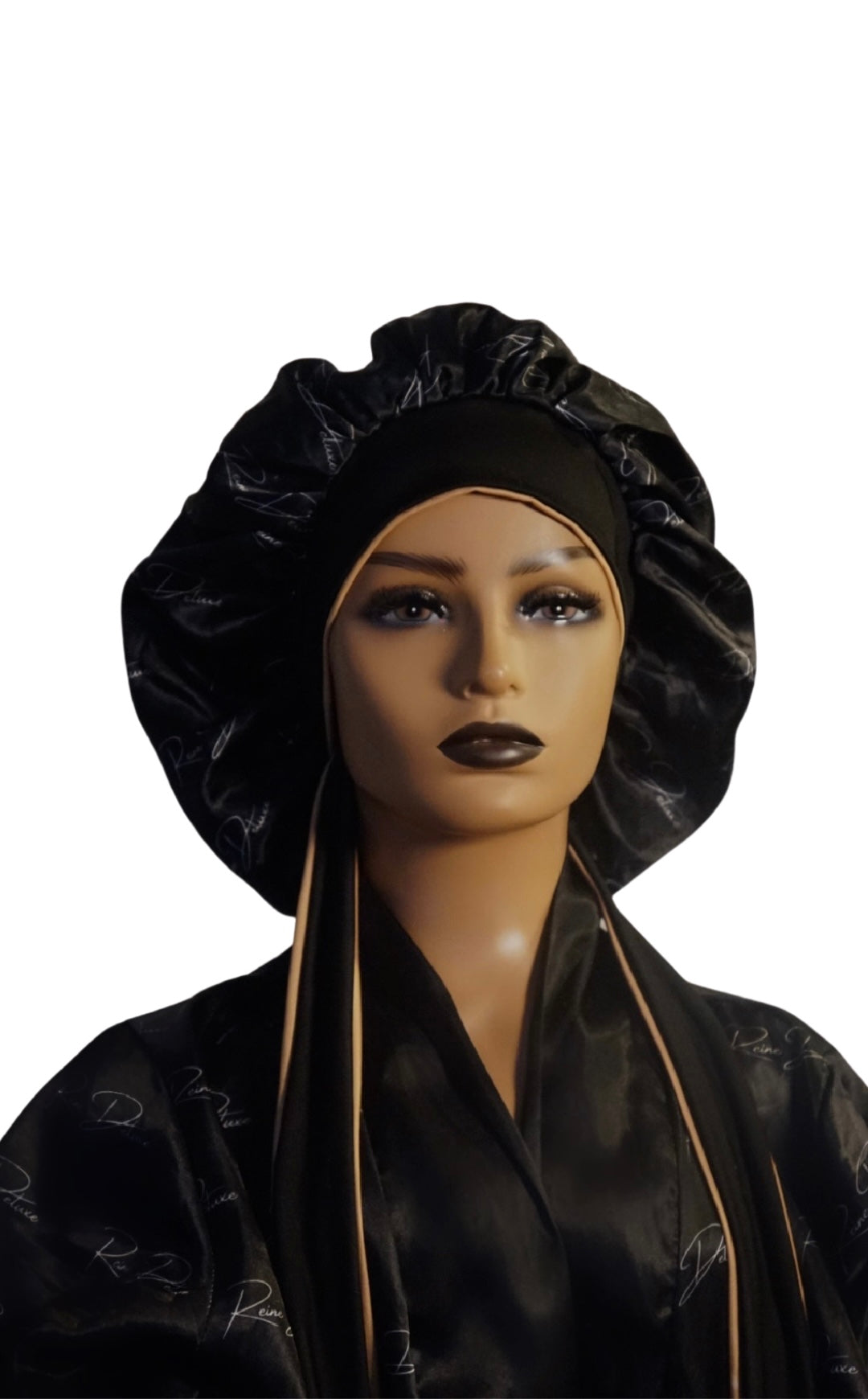 Black & Gold Reversible Satin Tie Bonnet