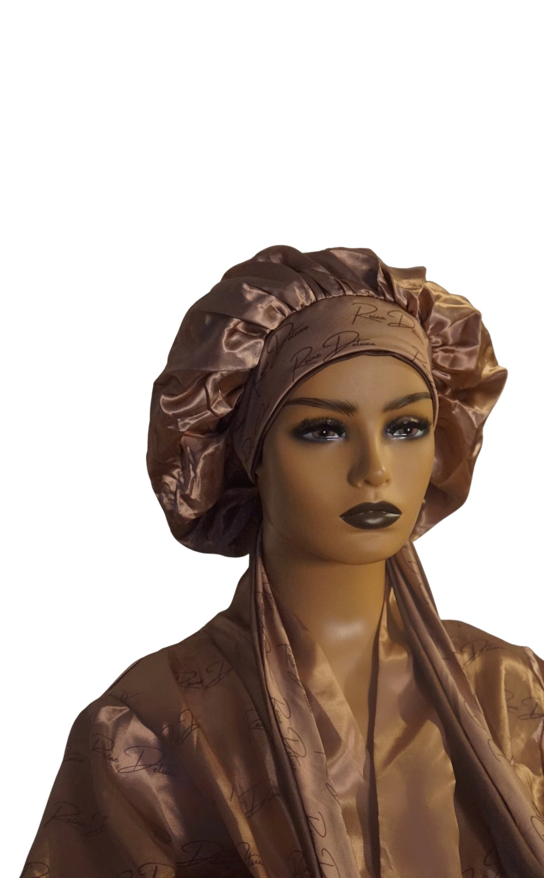 Beige & Brown Reversible Satin Tie Bonnet
