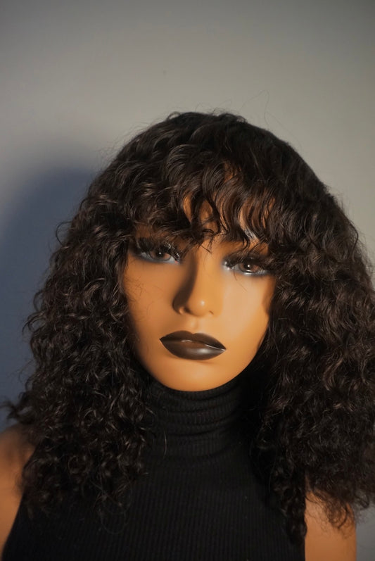 Tracee Glueless Raw Indian Curly Bang Wig